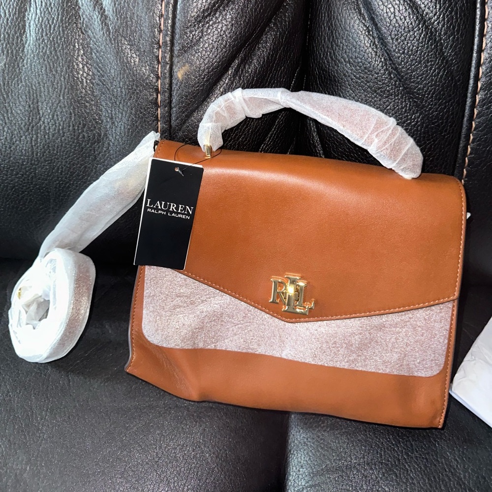Ralph Lauren Leather Medium Farrah Satchel tan